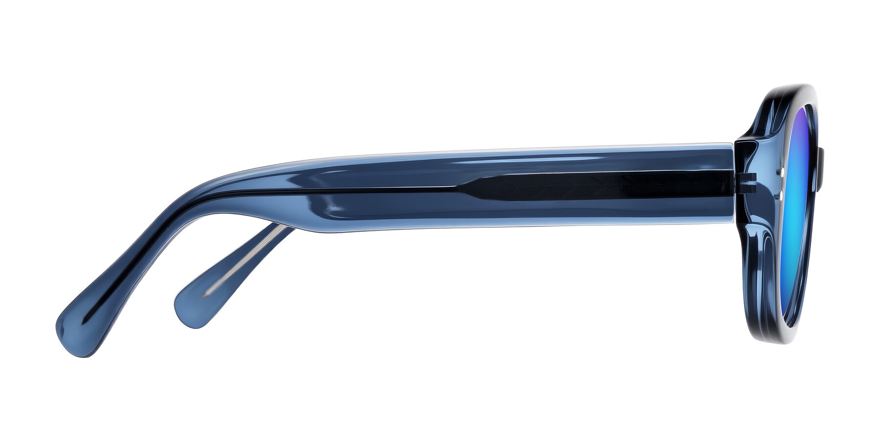 Side of Novak in Translucent Blue with Blue Mirrored Lenses