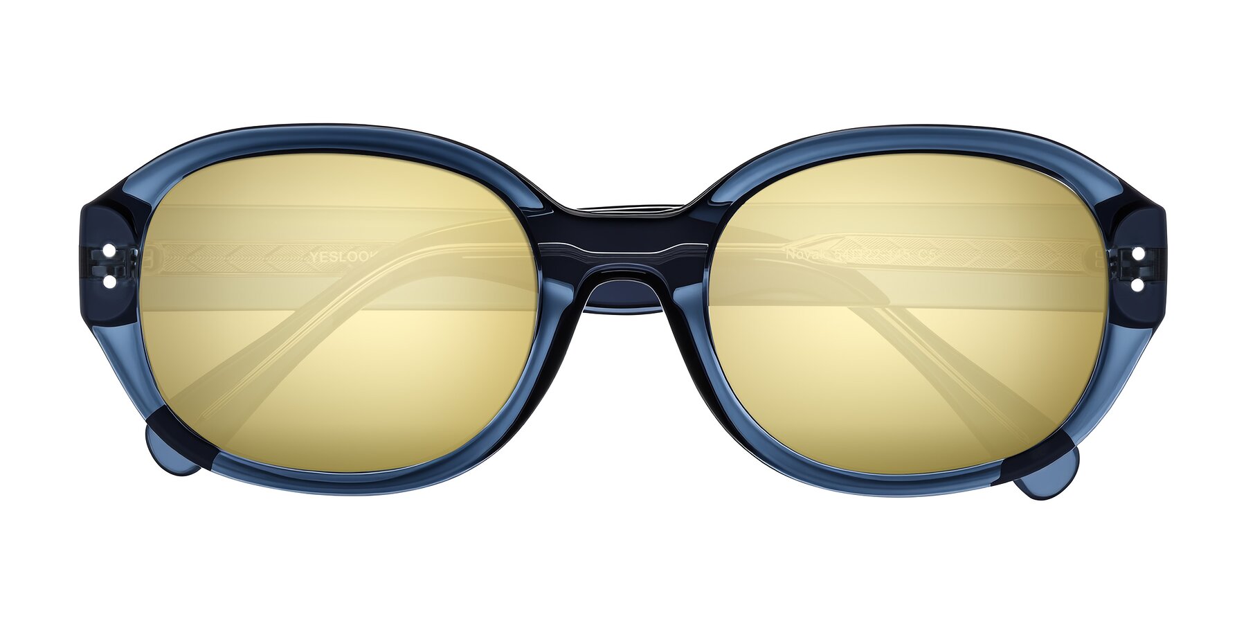 Folded Front of Novak in Translucent Blue with Gold Mirrored Lenses