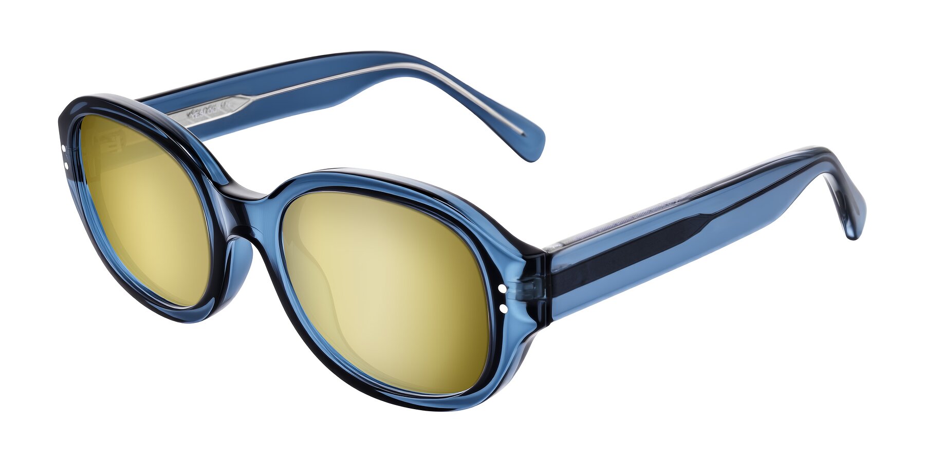 Angle of Novak in Translucent Blue with Gold Mirrored Lenses