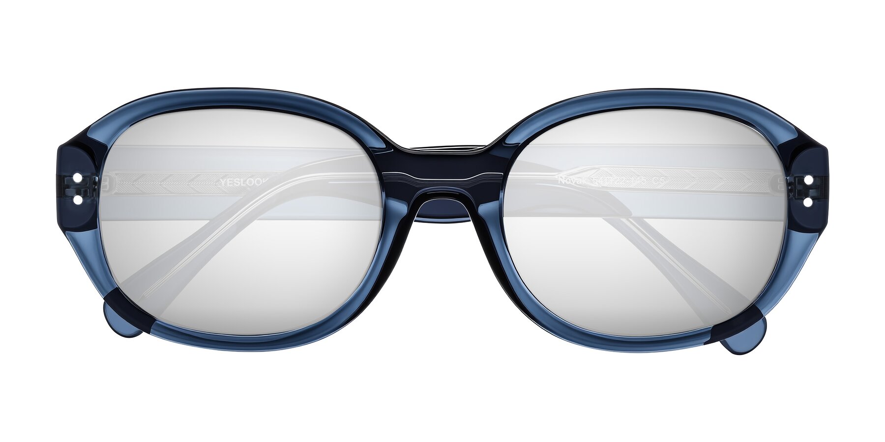 Folded Front of Novak in Translucent Blue with Silver Mirrored Lenses