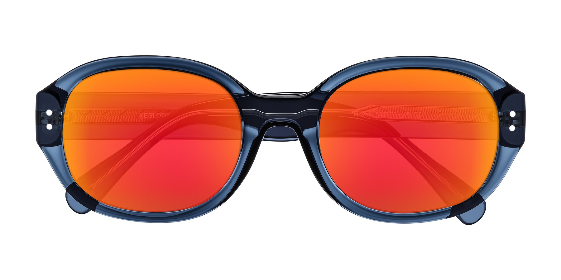 Folded Front of Novak in Translucent Blue with Red Gold Mirrored Lenses