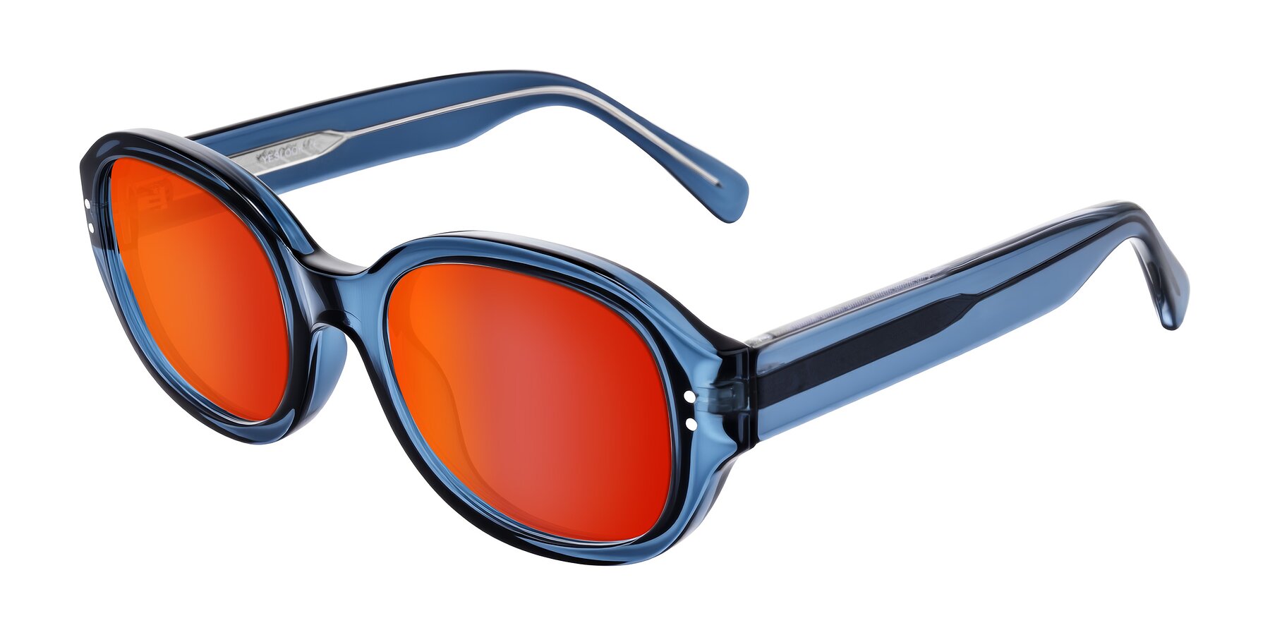 Angle of Novak in Translucent Blue with Red Gold Mirrored Lenses