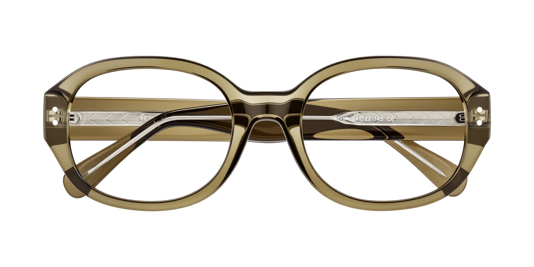 Folded Front of Novak in Translucent Olive Gray with Clear Reading Eyeglass Lenses