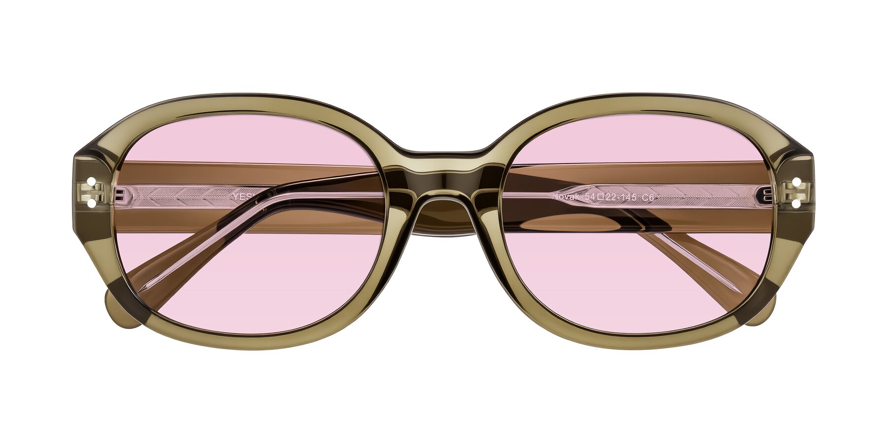 Folded Front of Novak in Translucent Olive Gray with Light Pink Tinted Lenses