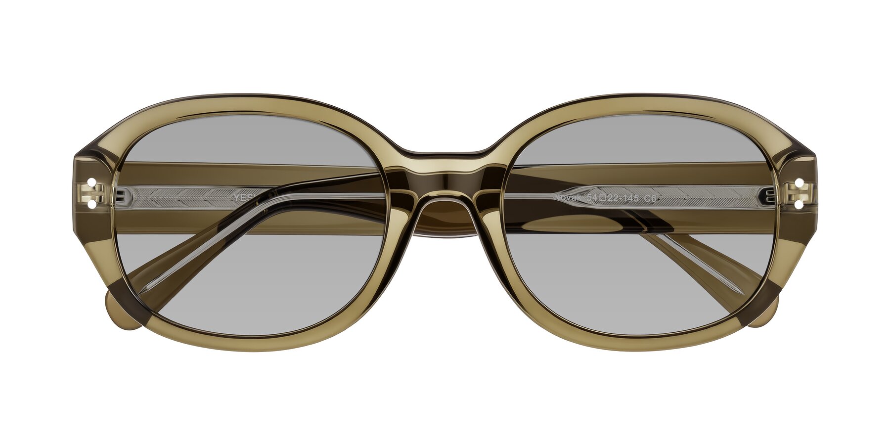 Folded Front of Novak in Translucent Olive Gray with Light Gray Tinted Lenses