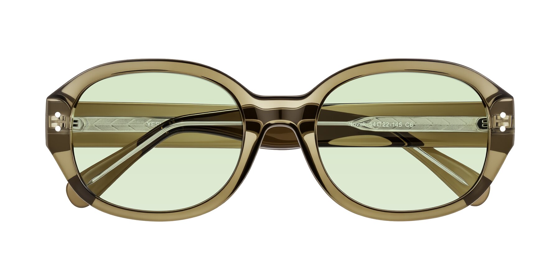 Folded Front of Novak in Translucent Olive Gray with Light Green Tinted Lenses