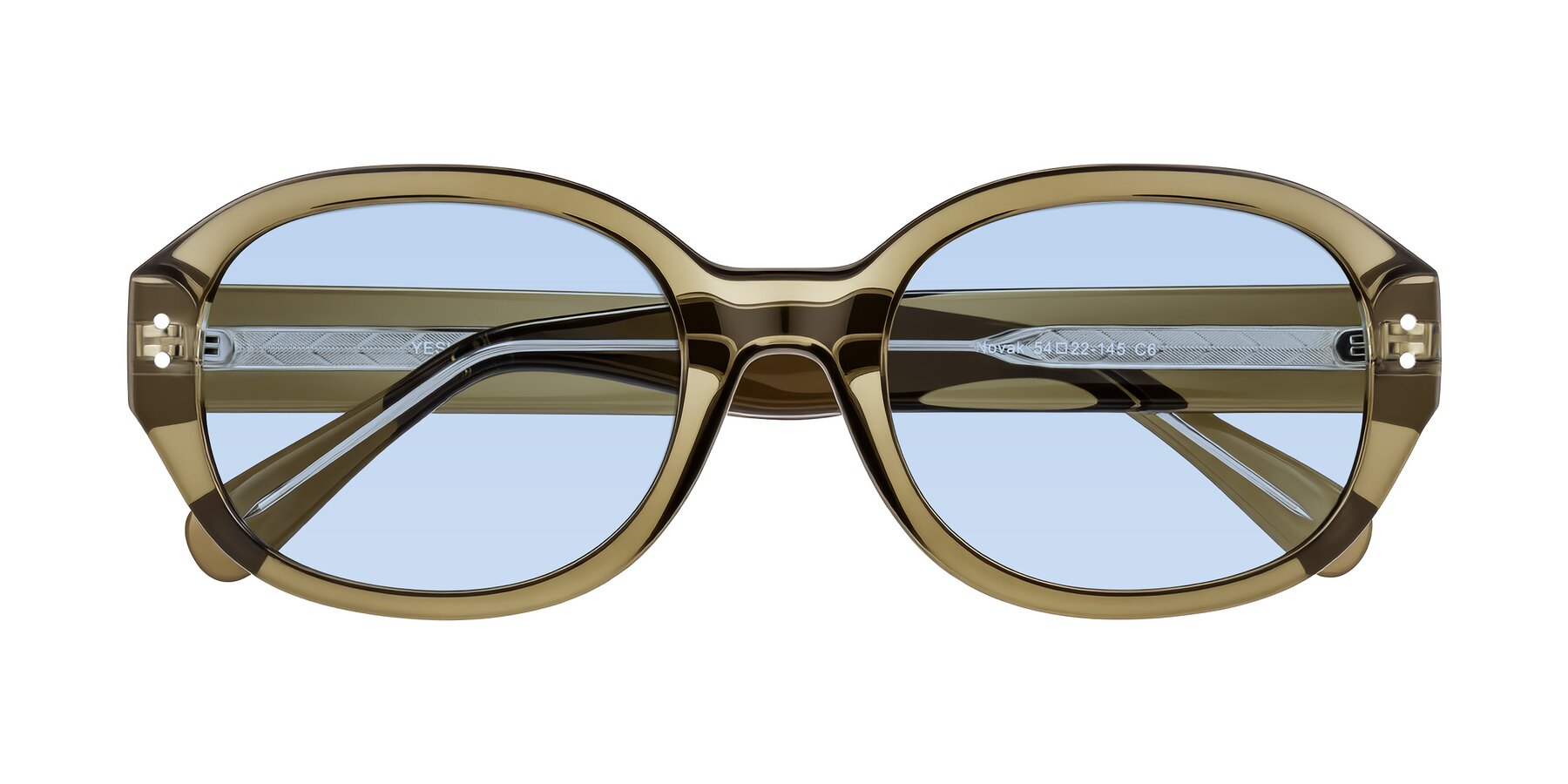 Folded Front of Novak in Translucent Olive Gray with Light Blue Tinted Lenses