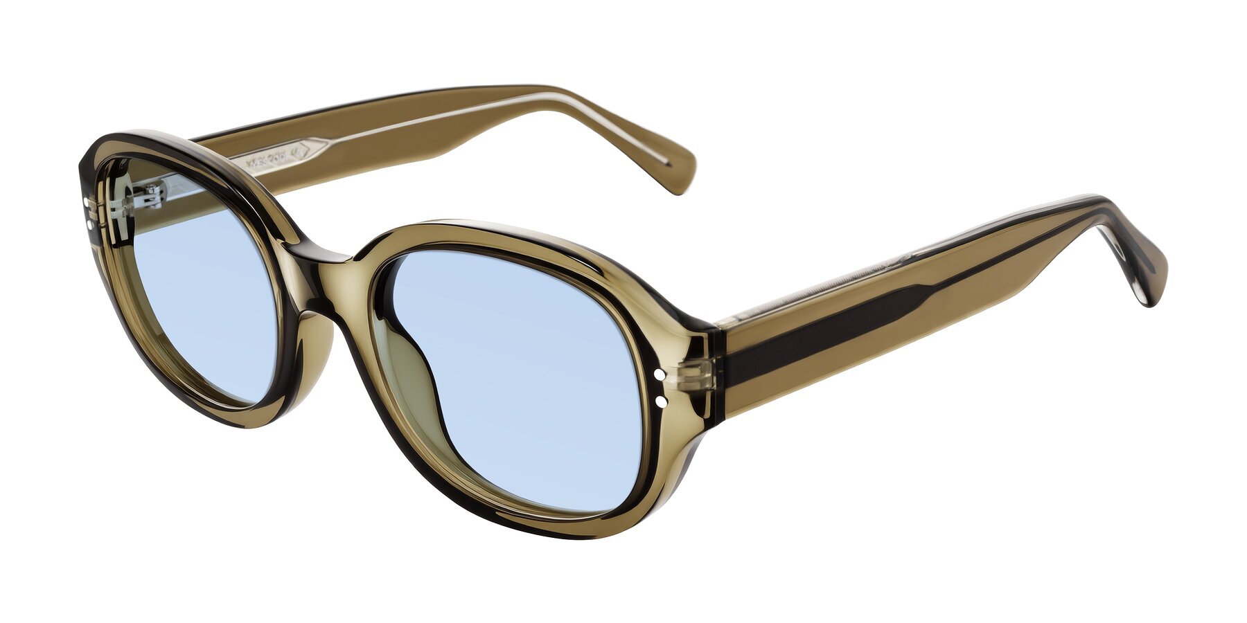 Angle of Novak in Translucent Olive Gray with Light Blue Tinted Lenses