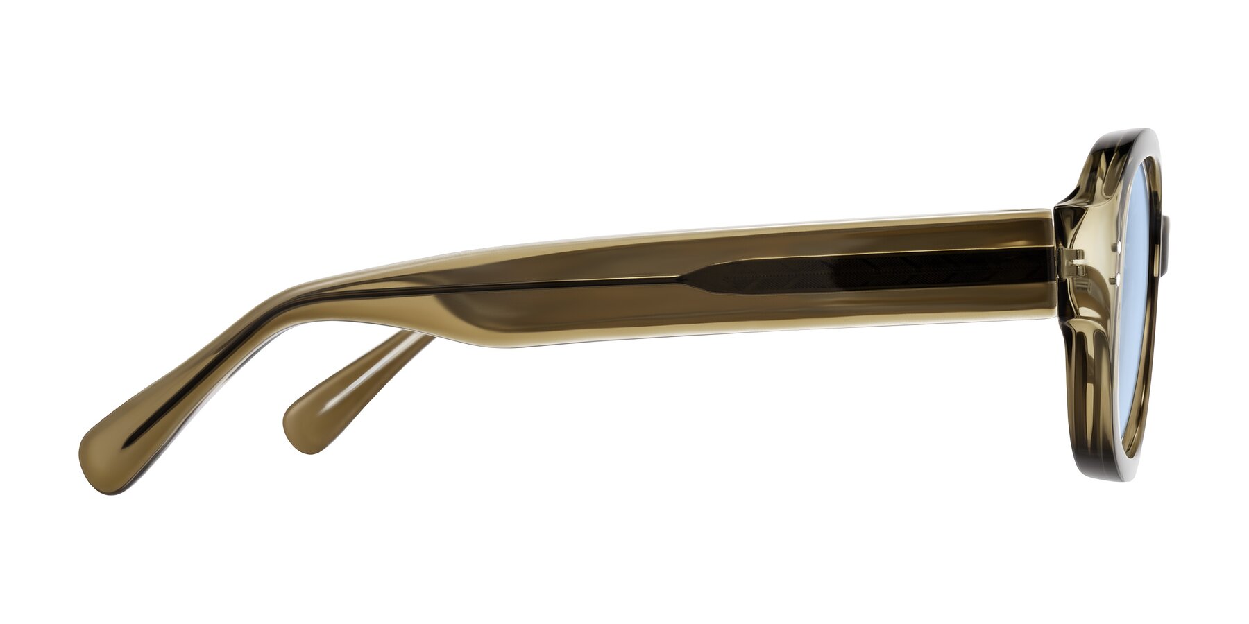 Side of Novak in Translucent Olive Gray with Light Blue Tinted Lenses