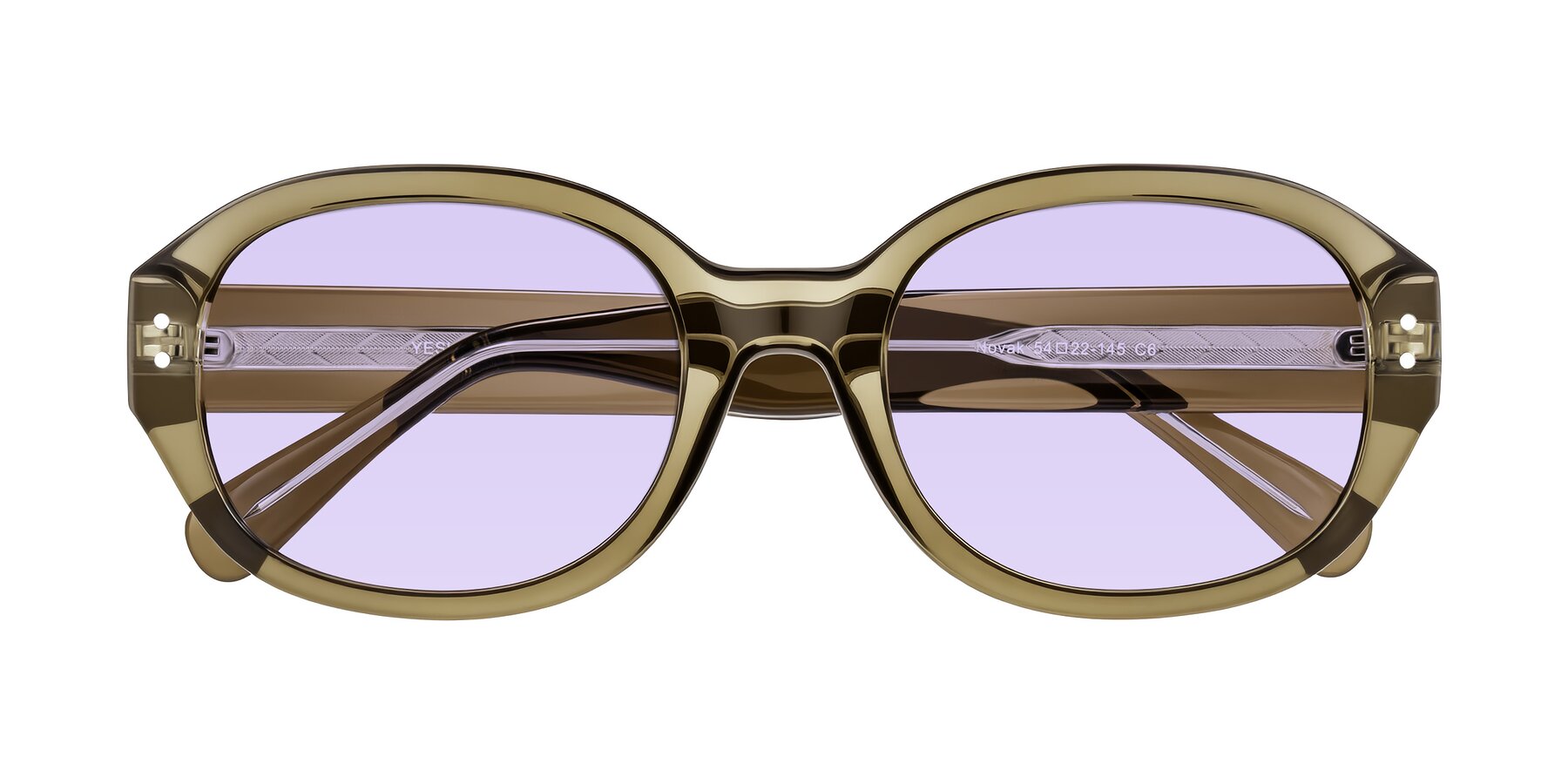 Folded Front of Novak in Translucent Olive Gray with Light Purple Tinted Lenses