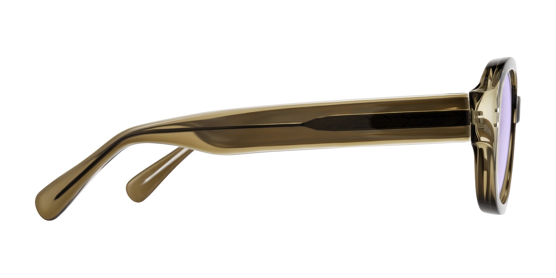 Side of Novak in Translucent Olive Gray with Light Purple Tinted Lenses