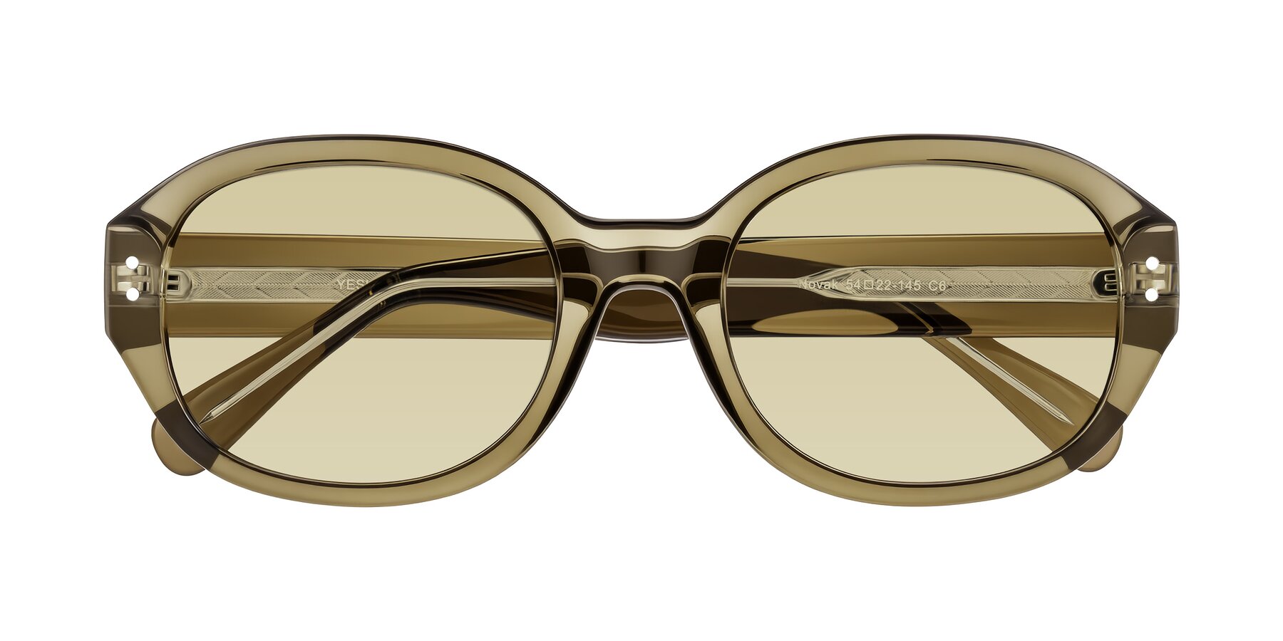 Folded Front of Novak in Translucent Olive Gray with Light Champagne Tinted Lenses