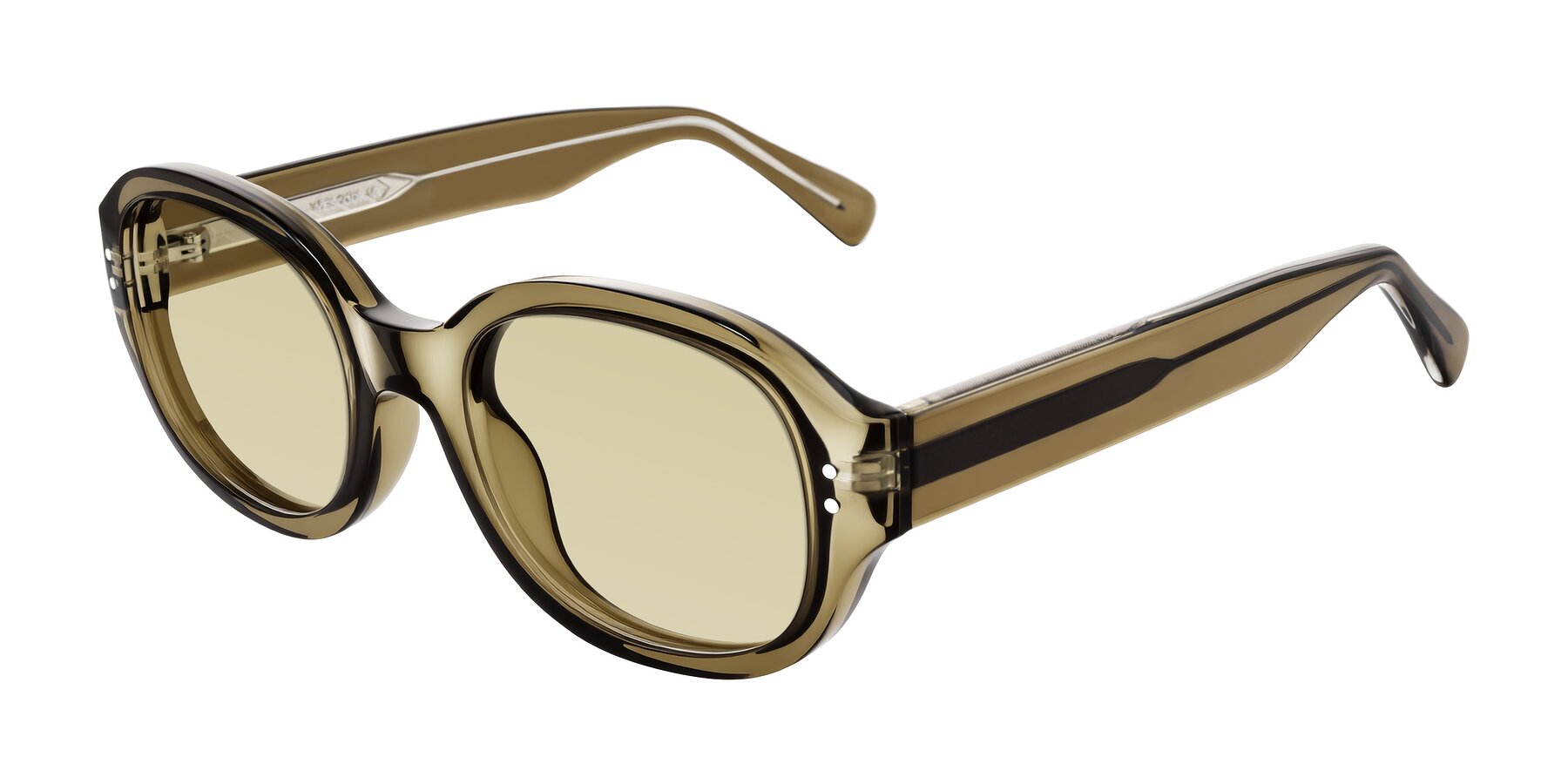 Angle of Novak in Translucent Olive Gray with Light Champagne Tinted Lenses