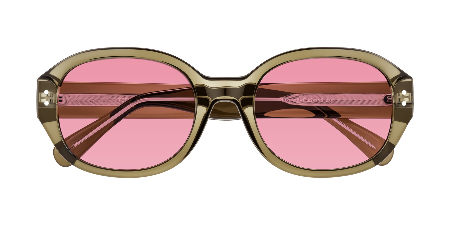 Folded Front of Novak in Translucent Olive Gray with Pink Tinted Lenses