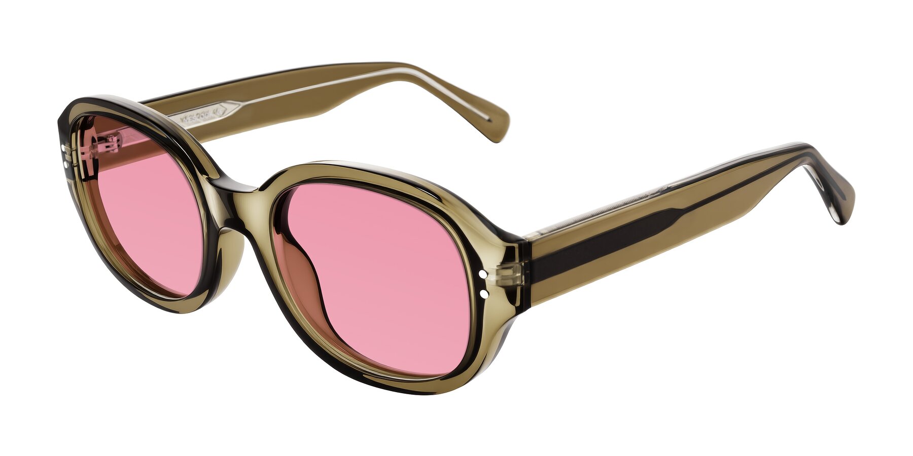 Angle of Novak in Translucent Olive Gray with Pink Tinted Lenses