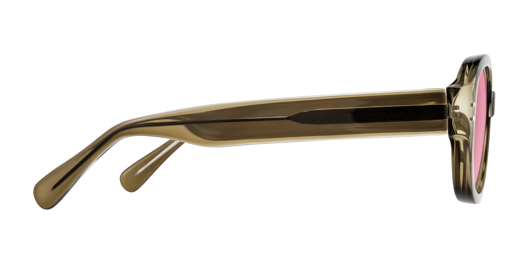 Side of Novak in Translucent Olive Gray with Pink Tinted Lenses