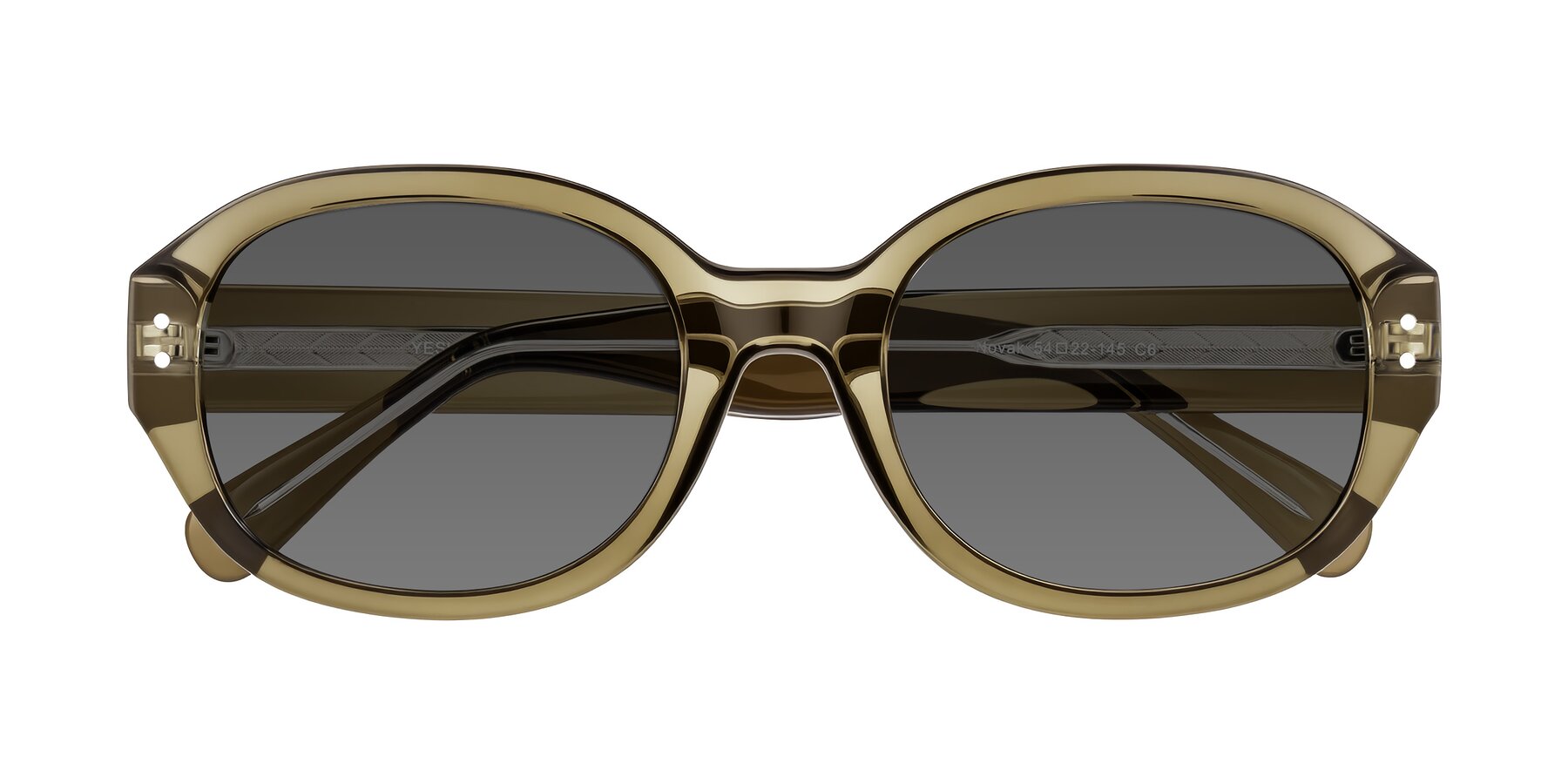 Folded Front of Novak in Translucent Olive Gray with Medium Gray Tinted Lenses