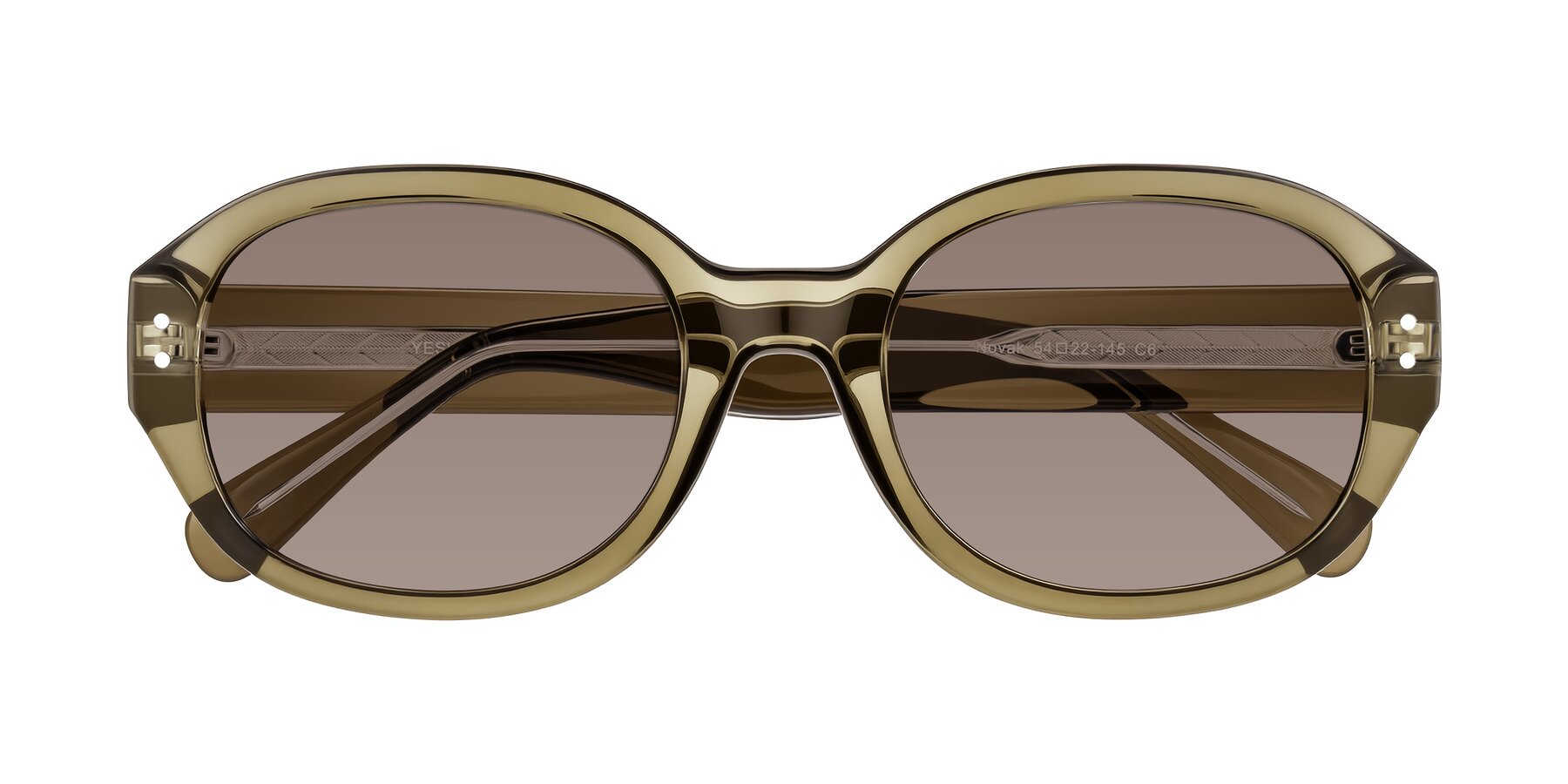Folded Front of Novak in Translucent Olive Gray with Medium Brown Tinted Lenses