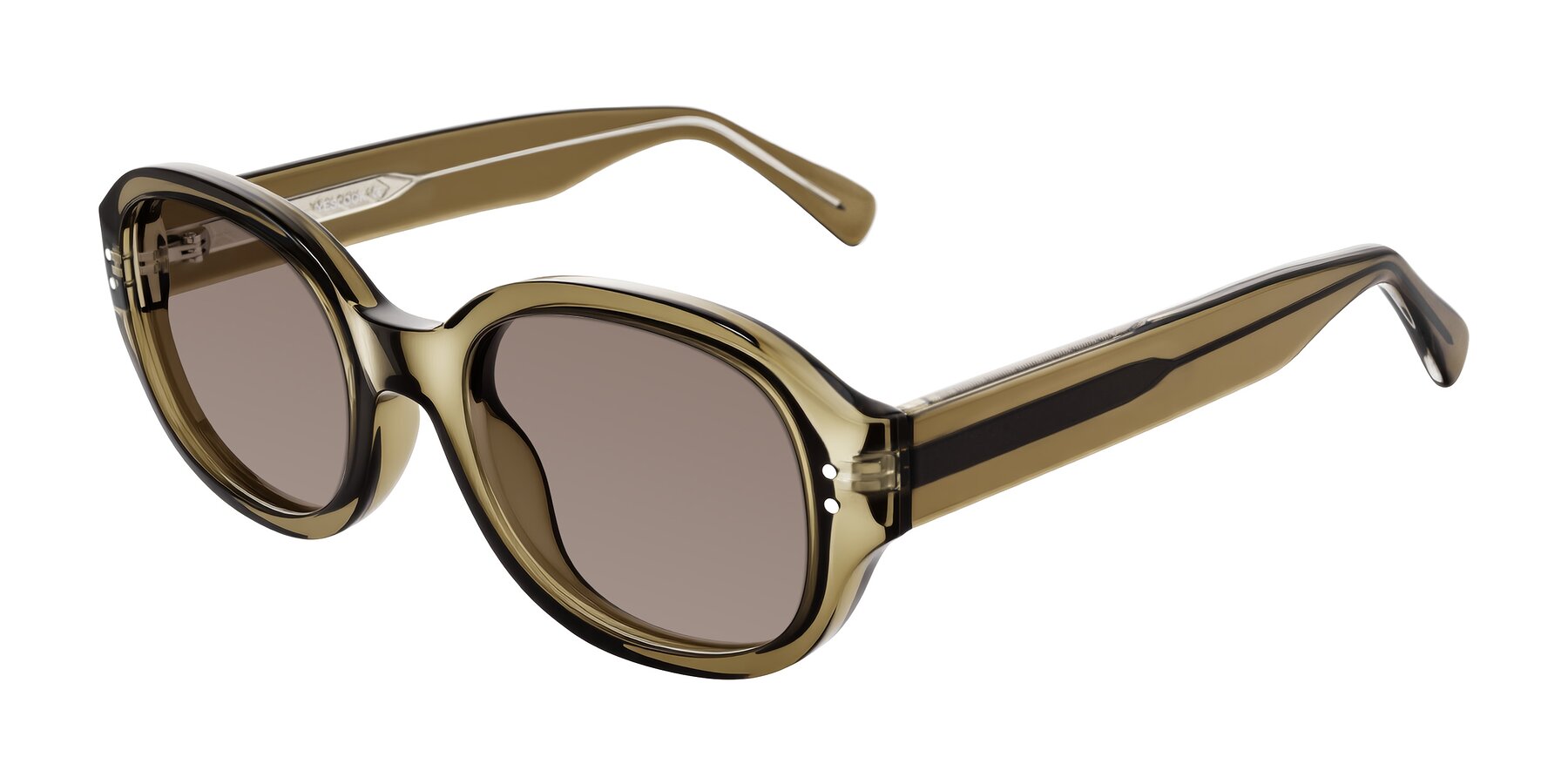 Angle of Novak in Translucent Olive Gray with Medium Brown Tinted Lenses