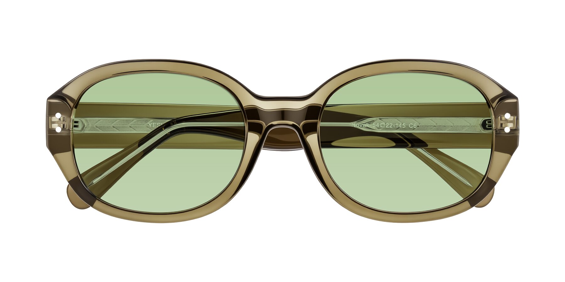 Folded Front of Novak in Translucent Olive Gray with Medium Green Tinted Lenses