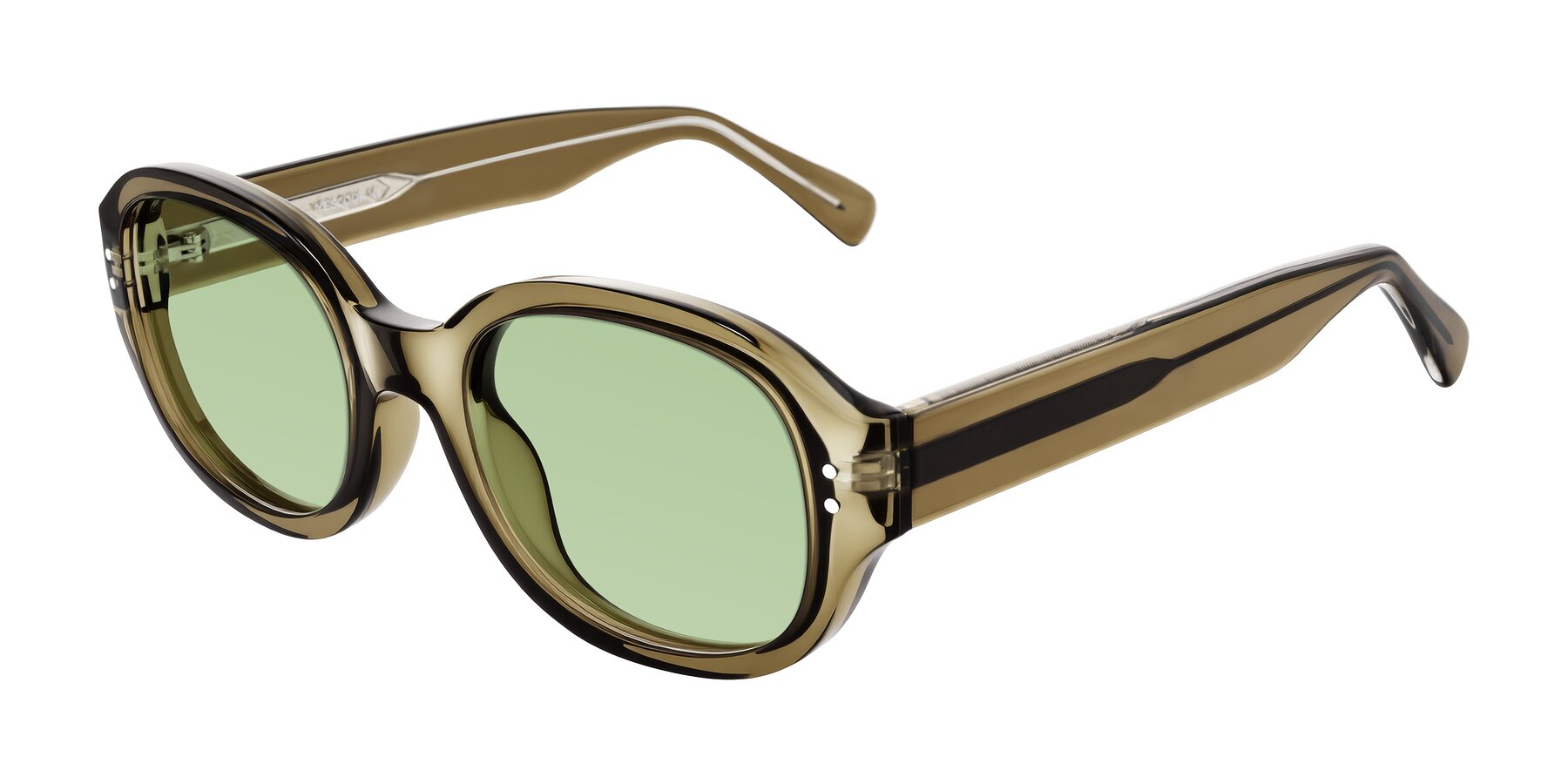 Angle of Novak in Translucent Olive Gray with Medium Green Tinted Lenses