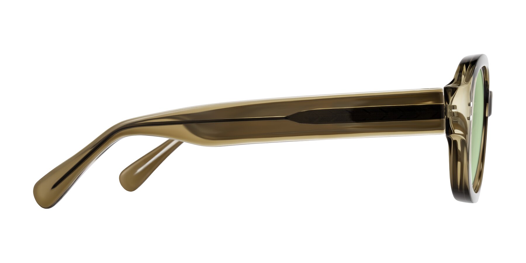 Side of Novak in Translucent Olive Gray with Medium Green Tinted Lenses