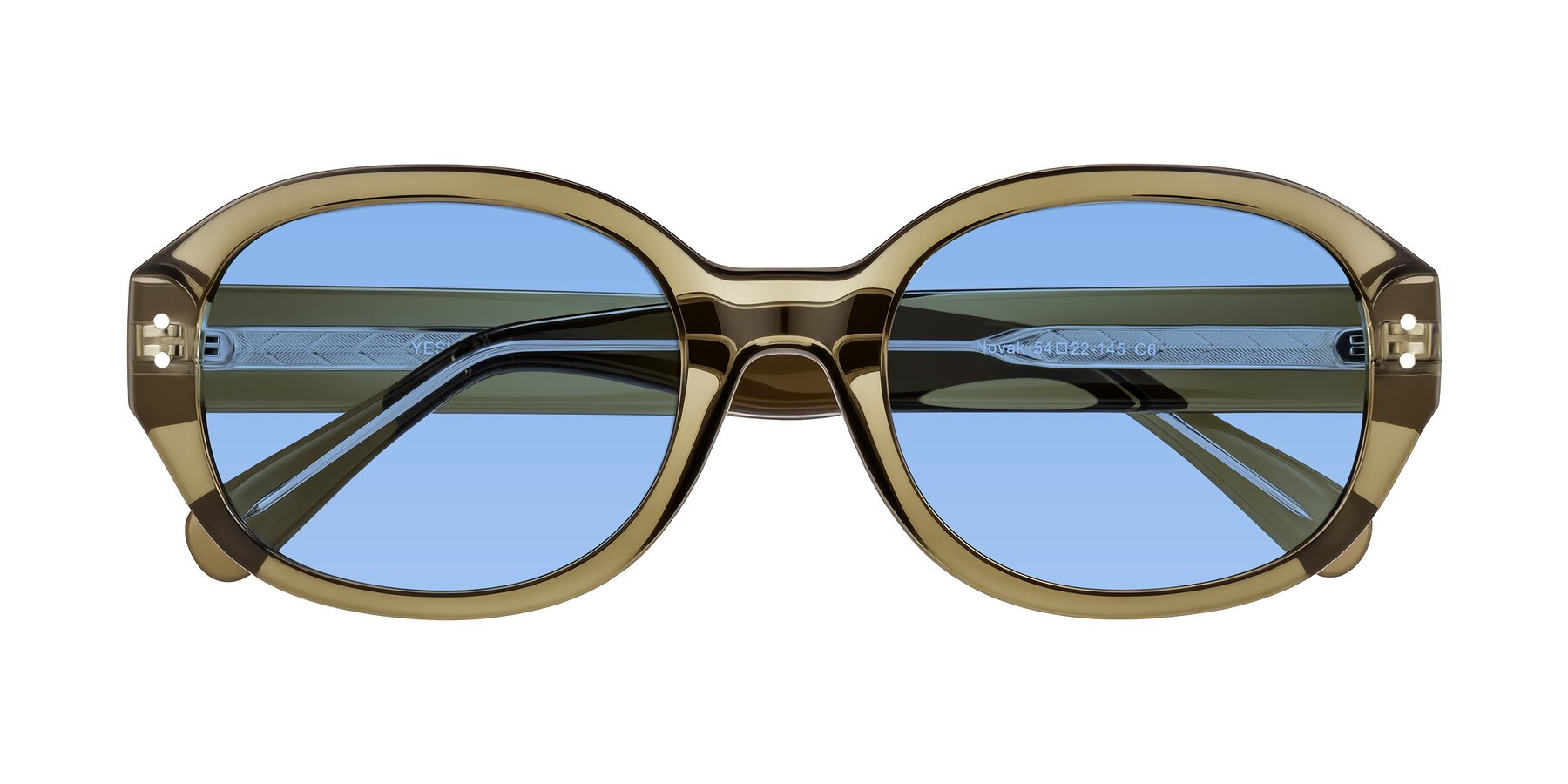 Folded Front of Novak in Translucent Olive Gray with Medium Blue Tinted Lenses