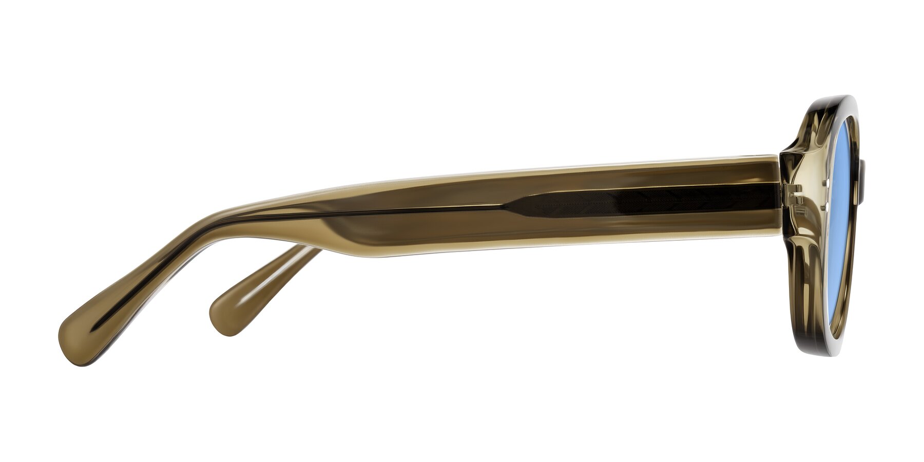Side of Novak in Translucent Olive Gray with Medium Blue Tinted Lenses