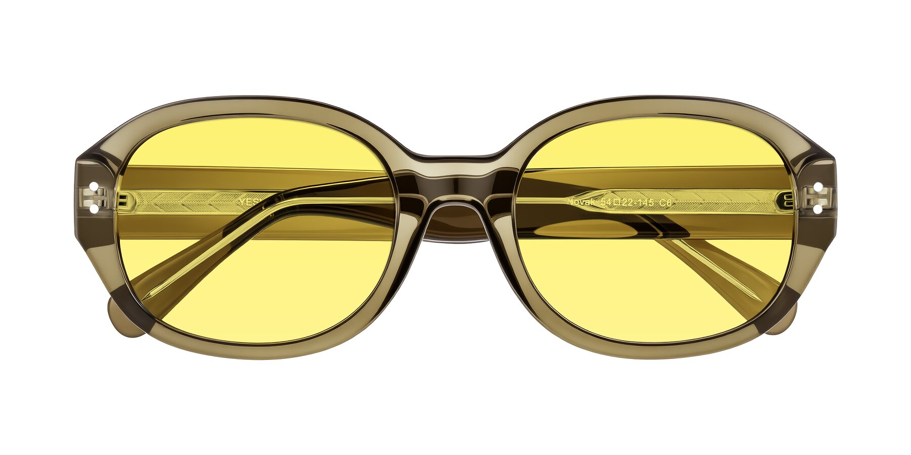 Folded Front of Novak in Translucent Olive Gray with Medium Yellow Tinted Lenses