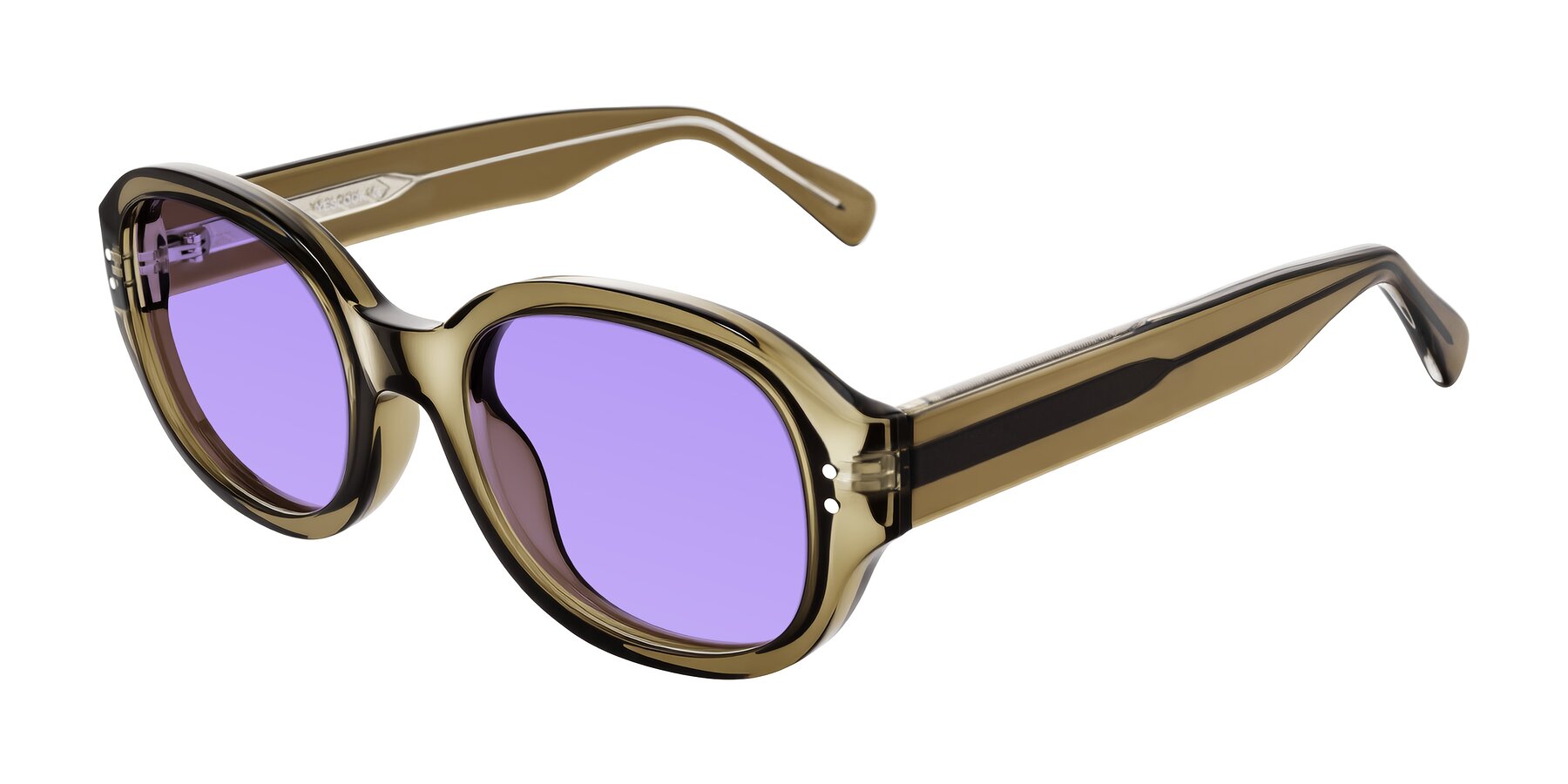 Angle of Novak in Translucent Olive Gray with Medium Purple Tinted Lenses