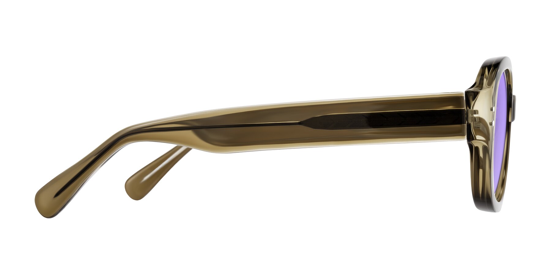 Side of Novak in Translucent Olive Gray with Medium Purple Tinted Lenses