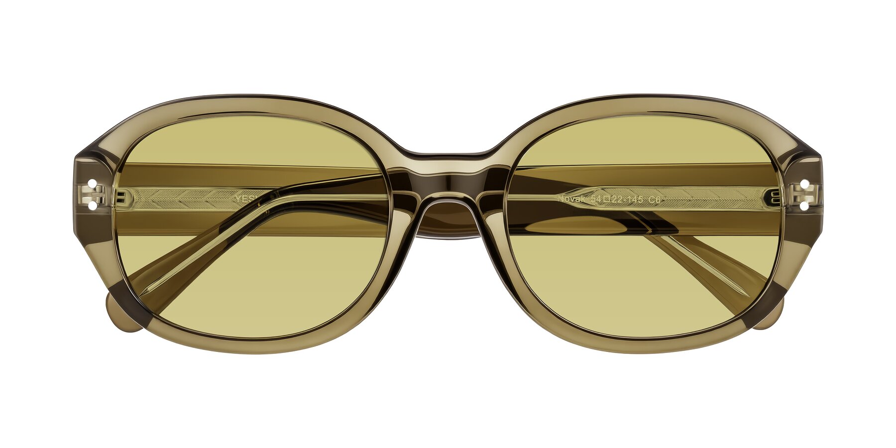 Folded Front of Novak in Translucent Olive Gray with Medium Champagne Tinted Lenses