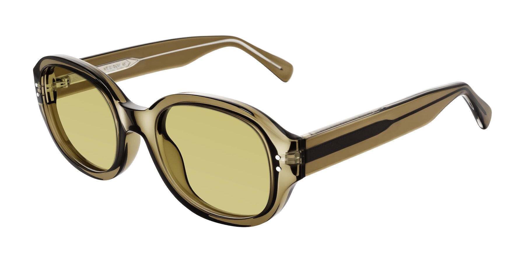 Angle of Novak in Translucent Olive Gray with Medium Champagne Tinted Lenses