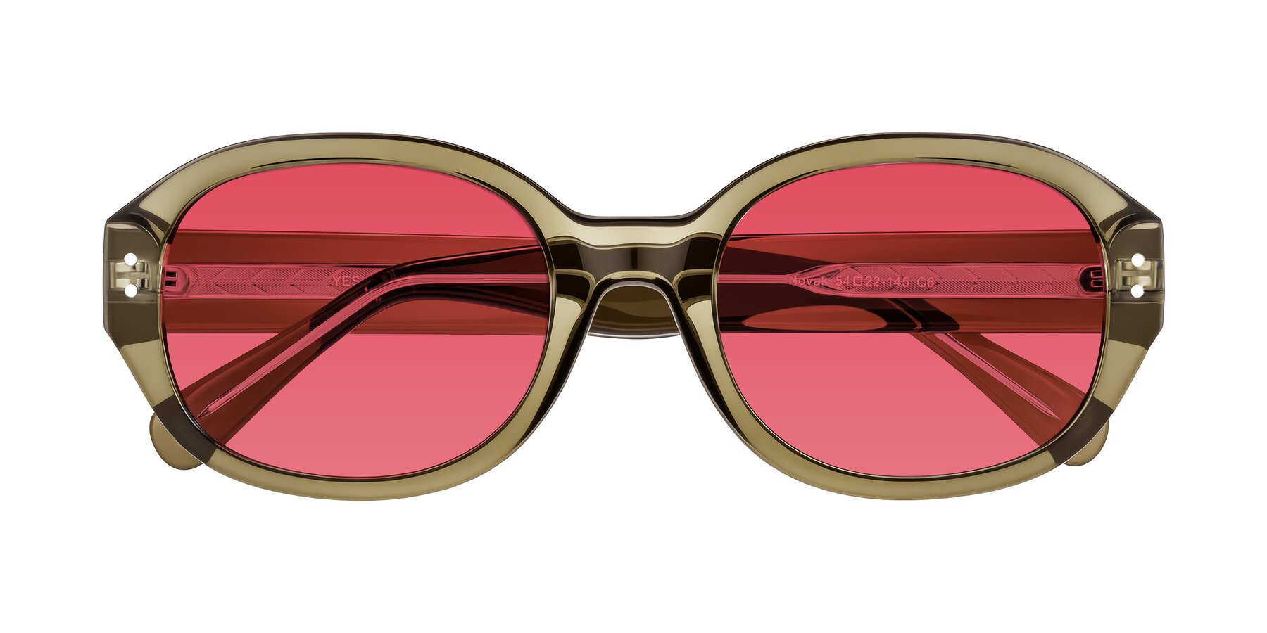 Folded Front of Novak in Translucent Olive Gray with Red Tinted Lenses