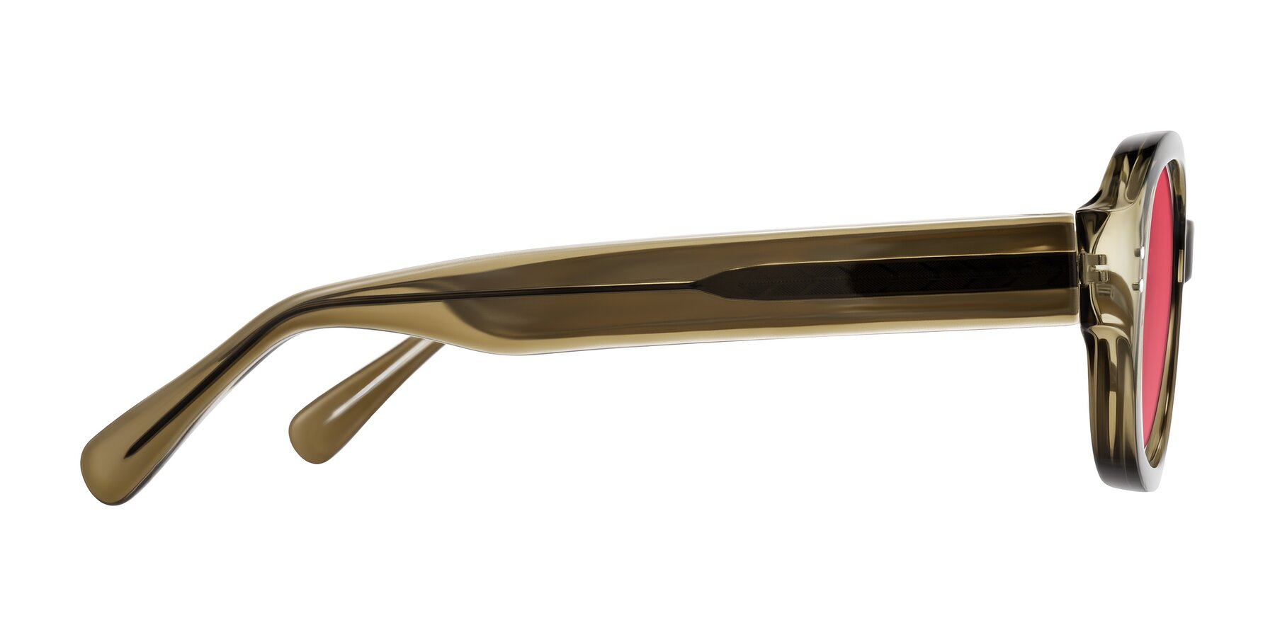 Side of Novak in Translucent Olive Gray with Red Tinted Lenses