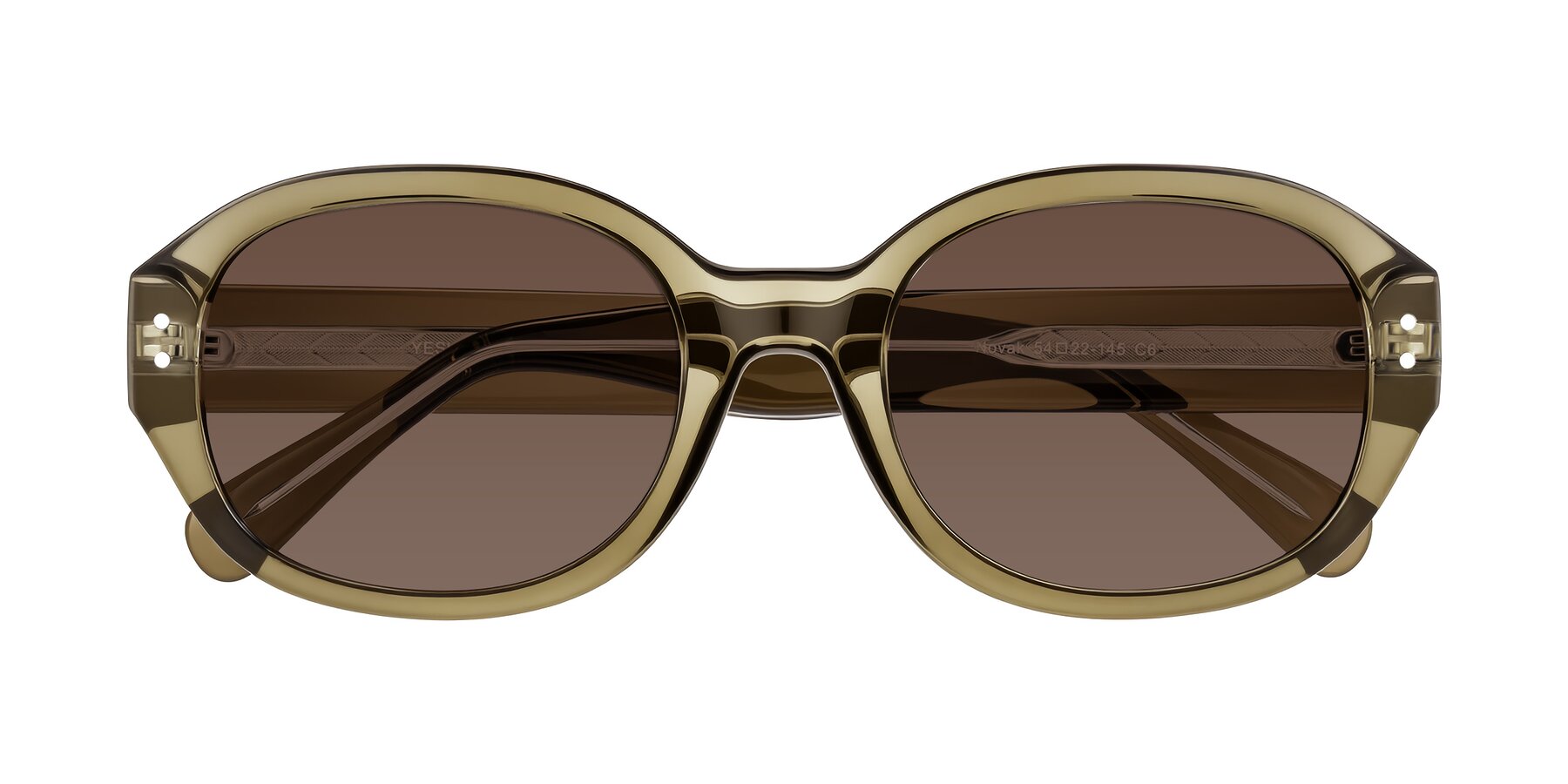 Folded Front of Novak in Translucent Olive Gray with Brown Tinted Lenses