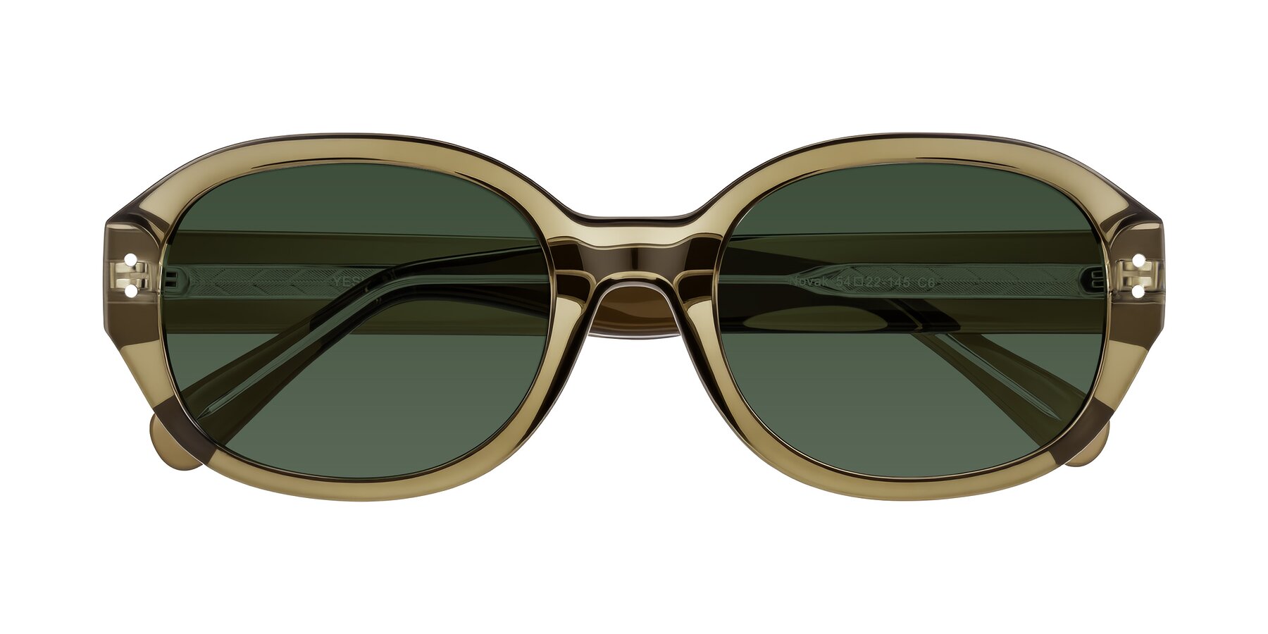 Folded Front of Novak in Translucent Olive Gray with Green Tinted Lenses