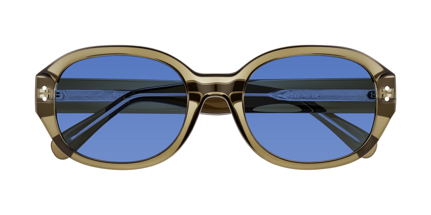 Folded Front of Novak in Translucent Olive Gray with Blue Tinted Lenses