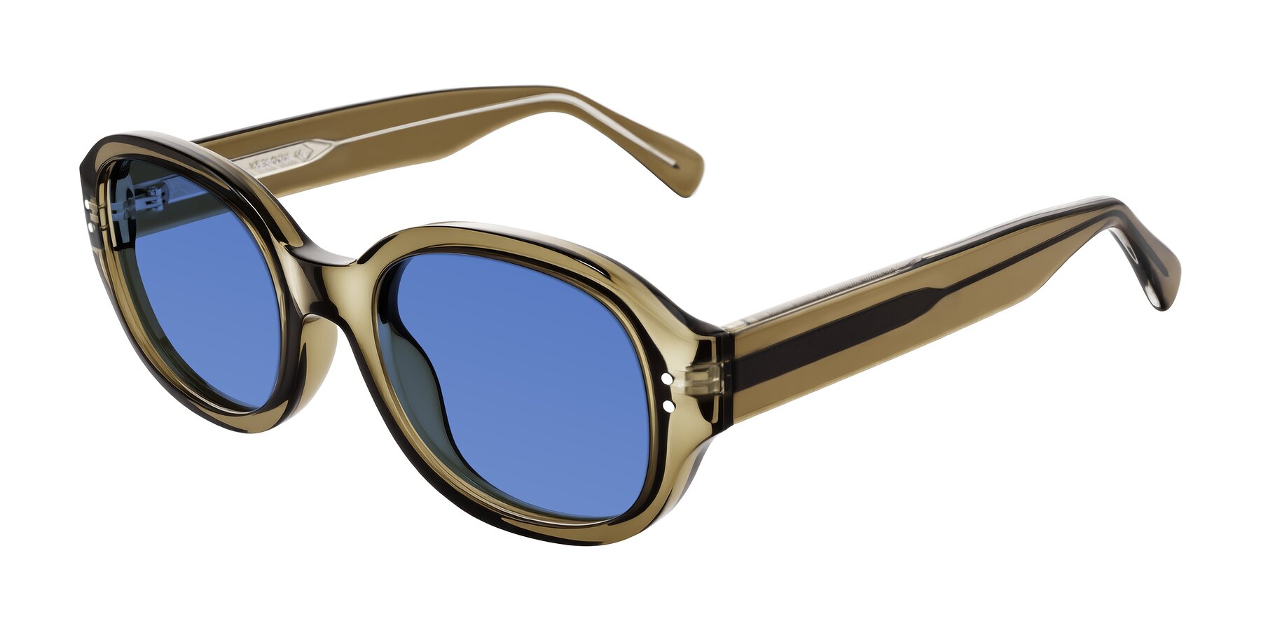 Angle of Novak in Translucent Olive Gray with Blue Tinted Lenses