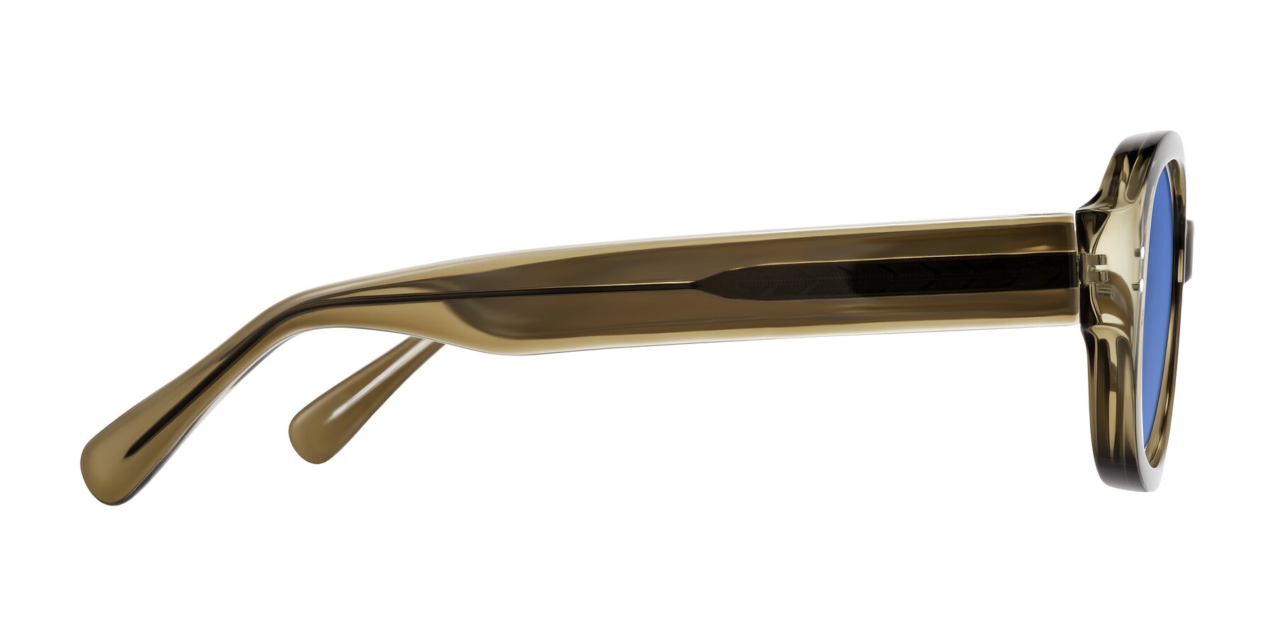 Side of Novak in Translucent Olive Gray with Blue Tinted Lenses