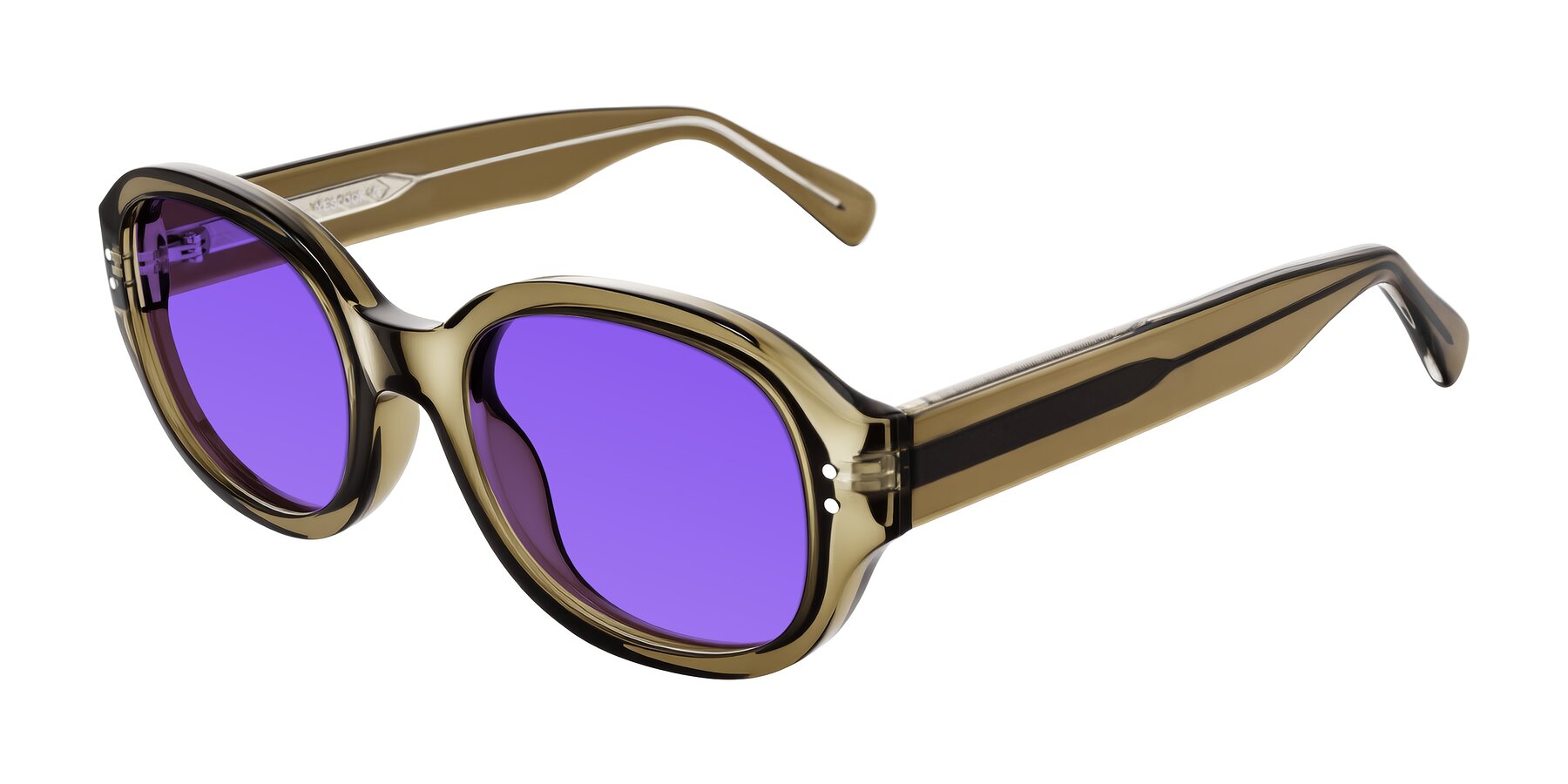 Angle of Novak in Translucent Olive Gray with Purple Tinted Lenses
