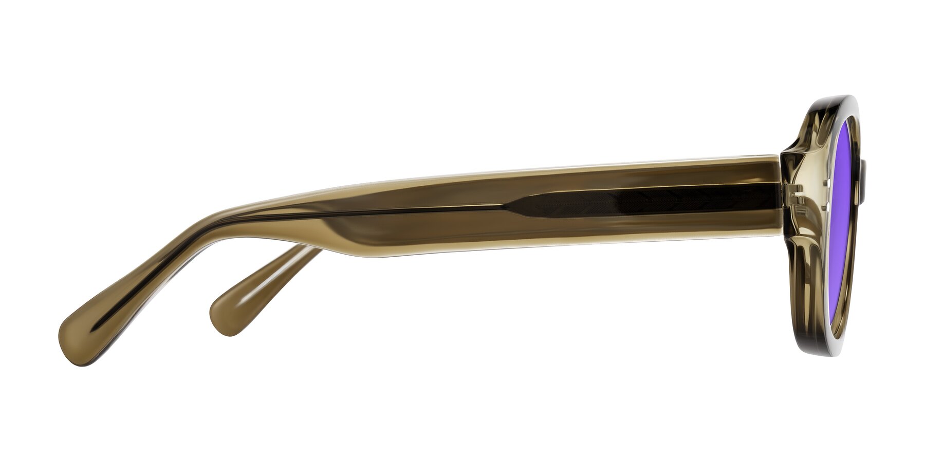 Side of Novak in Translucent Olive Gray with Purple Tinted Lenses