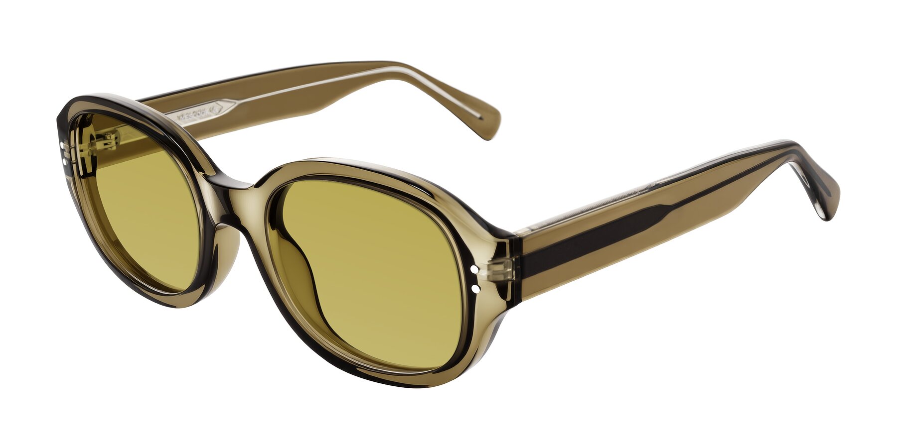 Angle of Novak in Translucent Olive Gray with Champagne Tinted Lenses