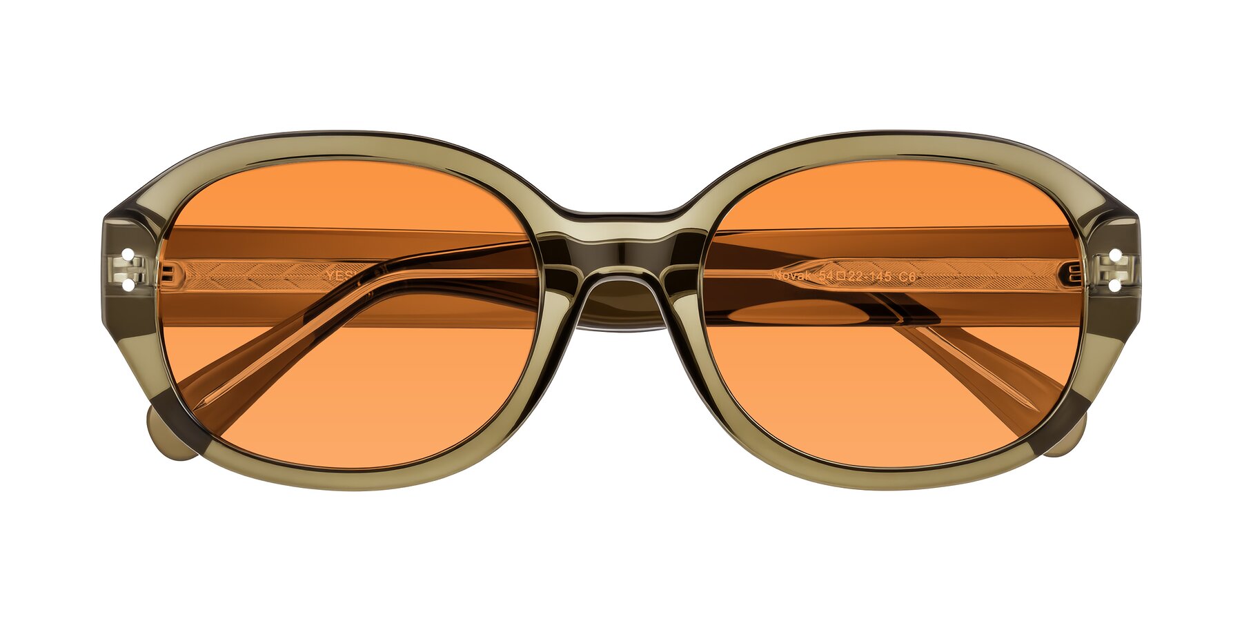 Folded Front of Novak in Translucent Olive Gray with Orange Tinted Lenses