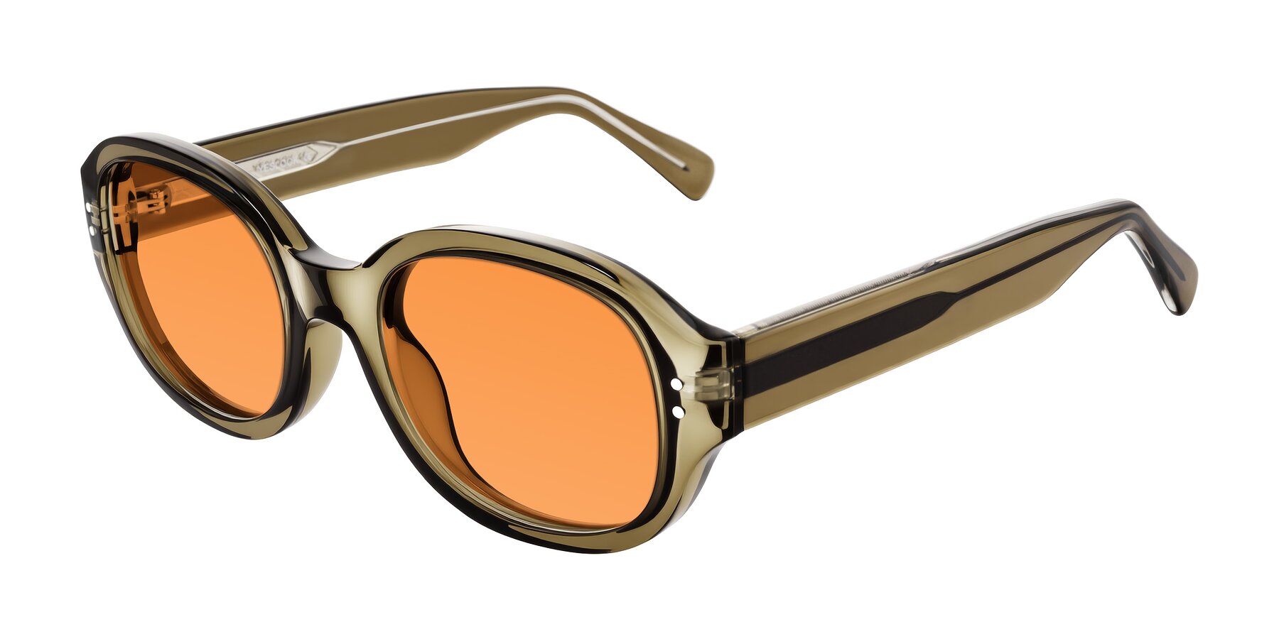 Angle of Novak in Translucent Olive Gray with Orange Tinted Lenses