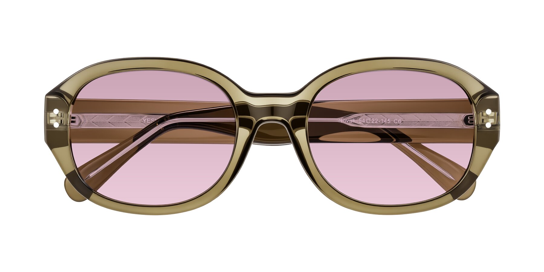 Folded Front of Novak in Translucent Olive Gray with Light Wine Tinted Lenses