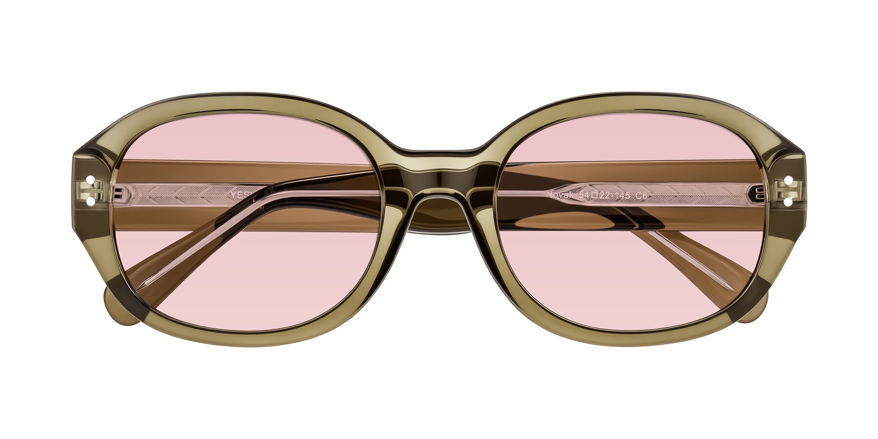 Folded Front of Novak in Translucent Olive Gray with Light Garnet Tinted Lenses