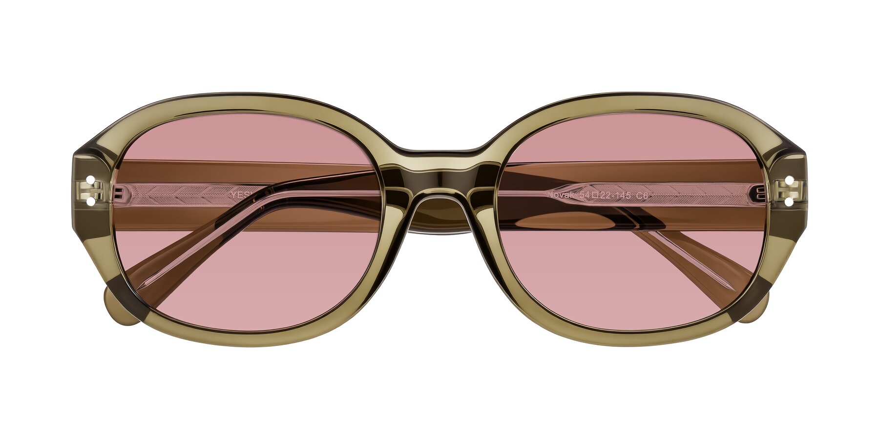 Folded Front of Novak in Translucent Olive Gray with Medium Garnet Tinted Lenses