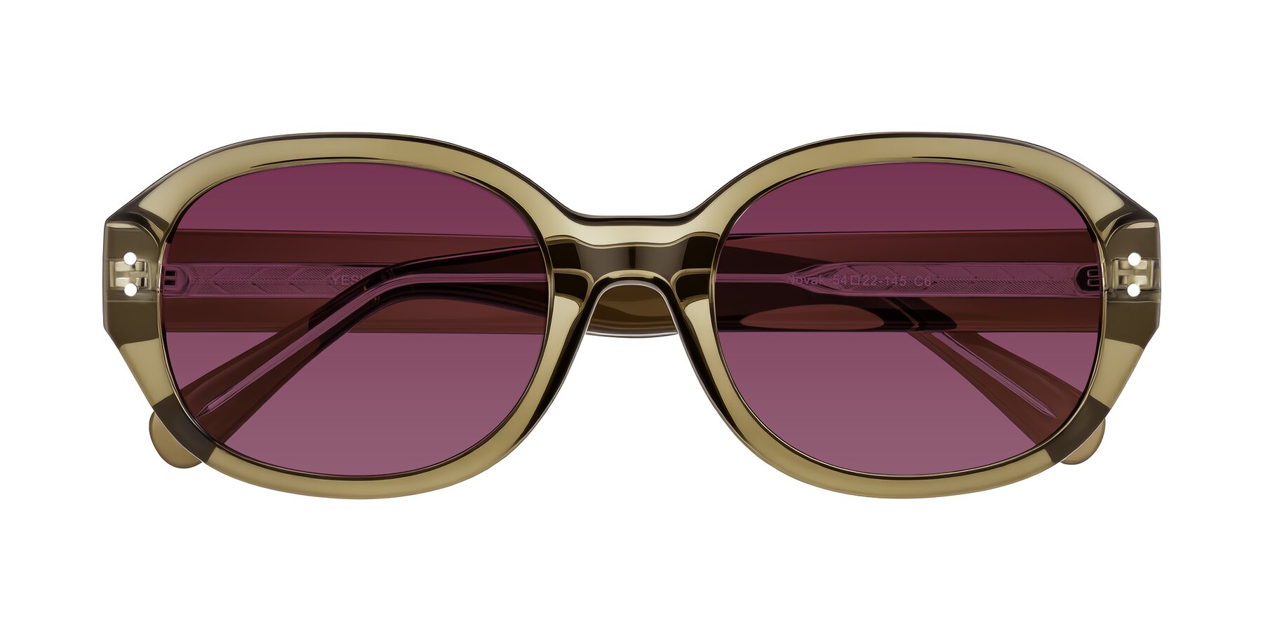 Folded Front of Novak in Translucent Olive Gray with Wine Tinted Lenses