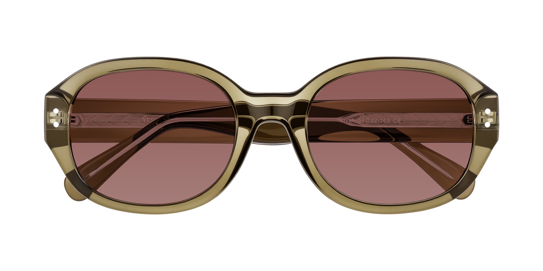 Folded Front of Novak in Translucent Olive Gray with Garnet Tinted Lenses